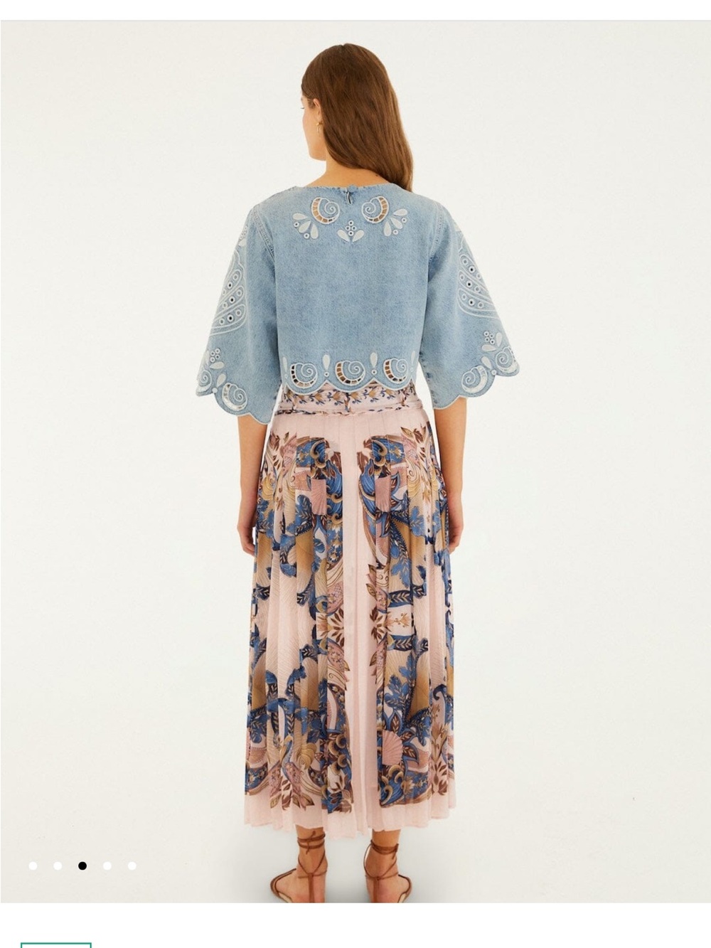 FARM Rio Pink Pleated Maxi Skirt with Shell themed Blue and Brown Floral Panels - Picture 2 of 4